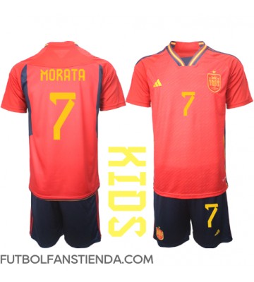 España Alvaro Morata #7 Primera Equipación Niños Mundial 2022 Manga Corta (+ Pantalones cortos)